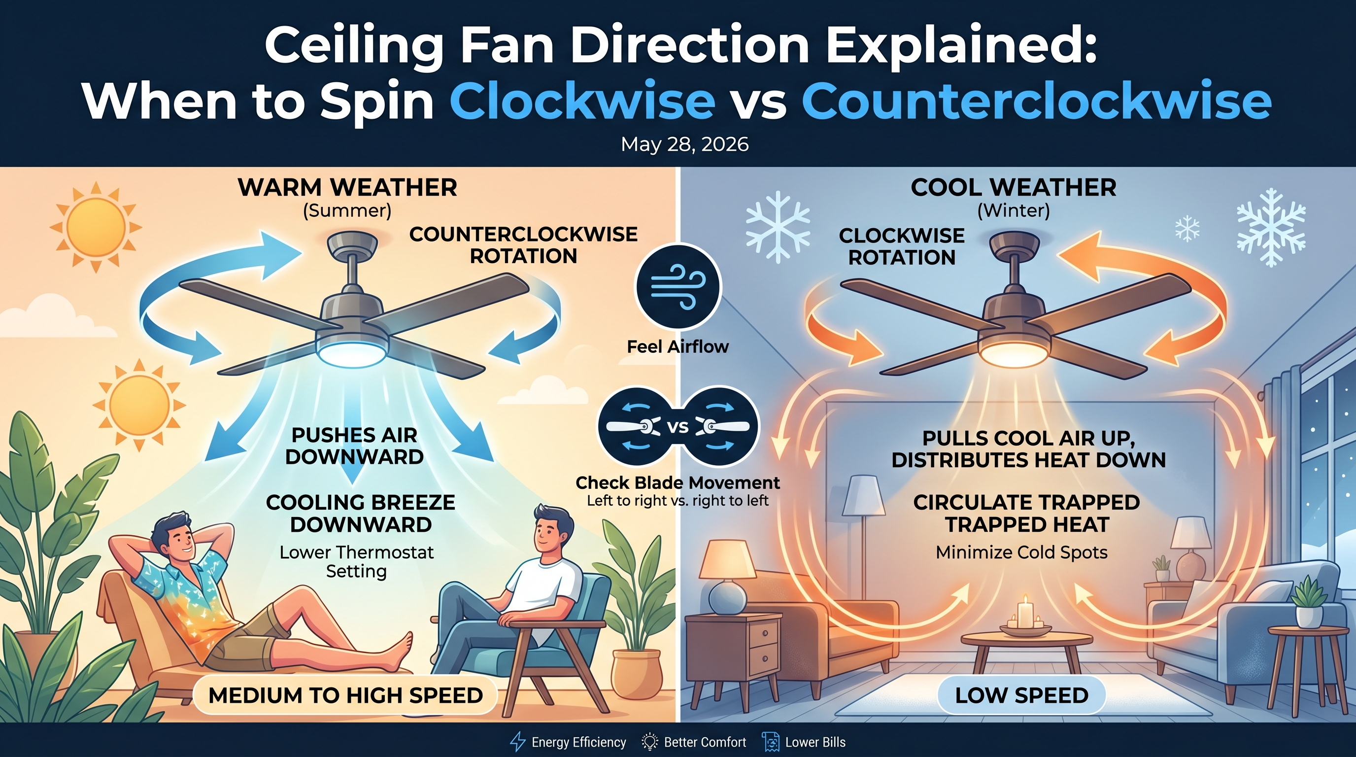Ceiling Fan Direction Explained: When to Spin Clockwise vs Counterclockwise