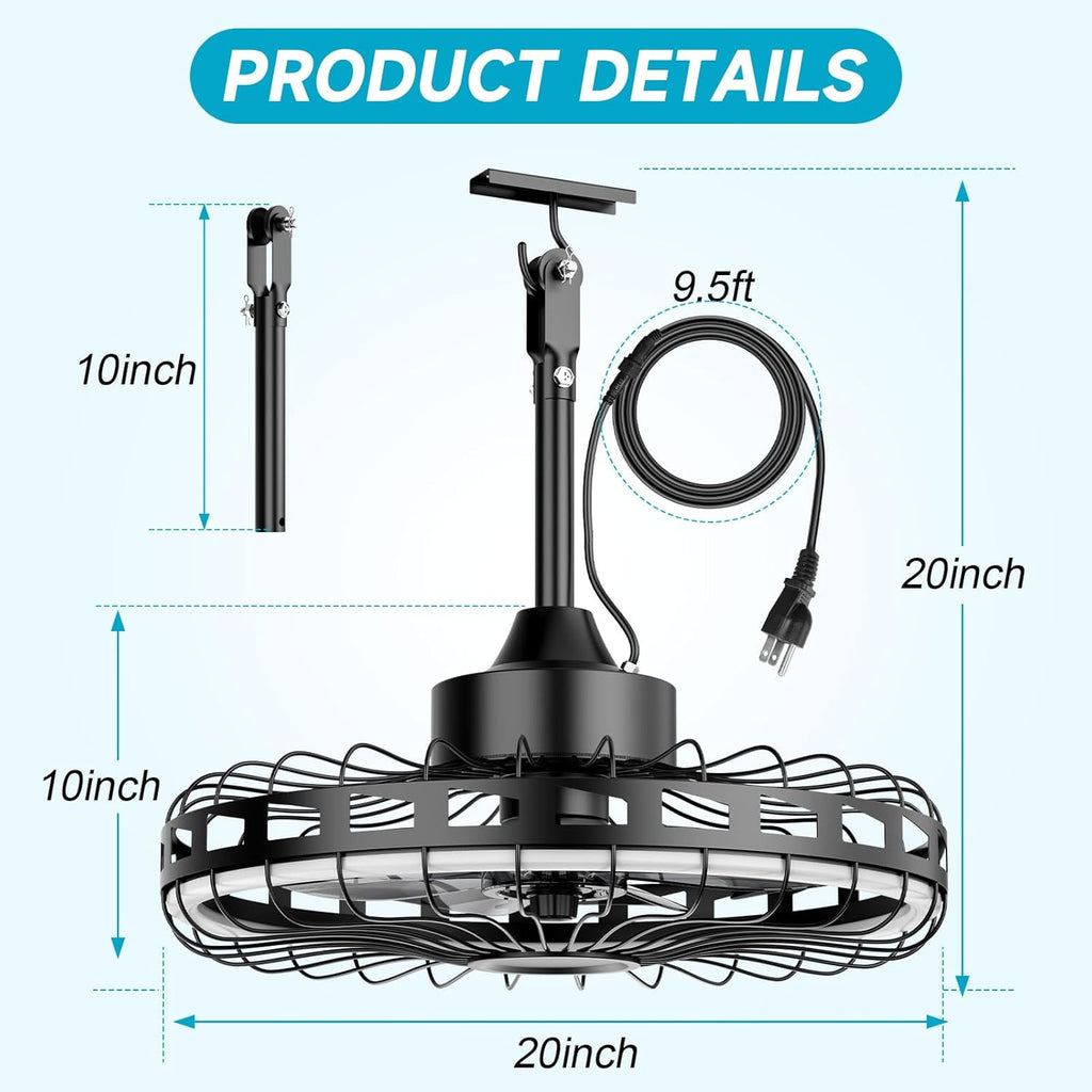 20" Outdoor Ceiling Fan with Light IP65 Plug In 3CCT Dimmable 6 Speed Patio