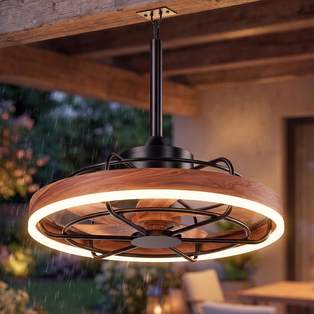 20" Outdoor Ceiling Fan with Light IP65 Plug In Remote App 3CCT Patio Gazebo